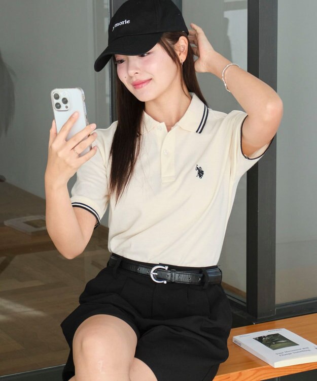 WEGO 【ユニセックス着用ITEM/SMLサイズ展開】別注USPOLOラインポロシャツ ホワイトアイボリー