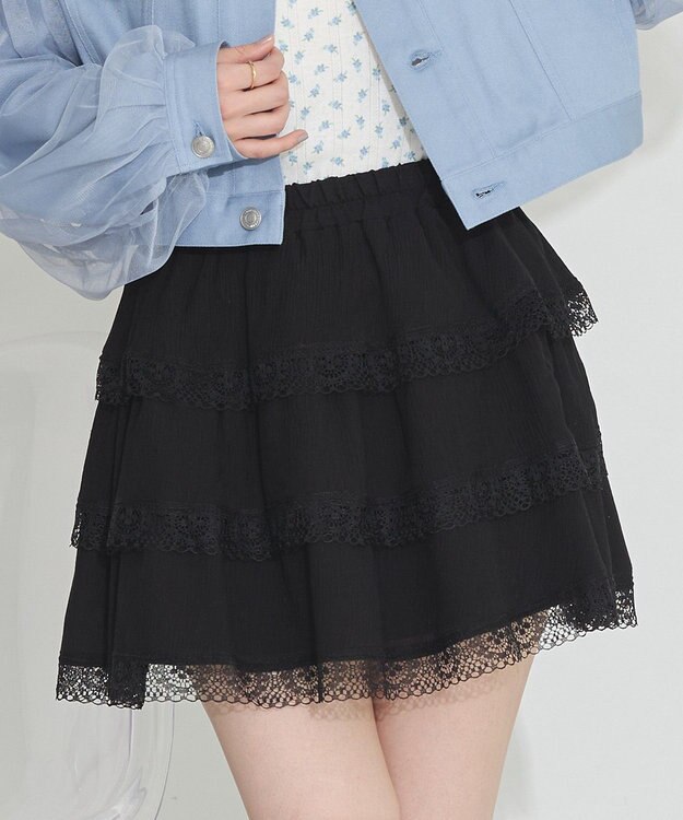 earth music&ecology ティアードレースミニスカート Black