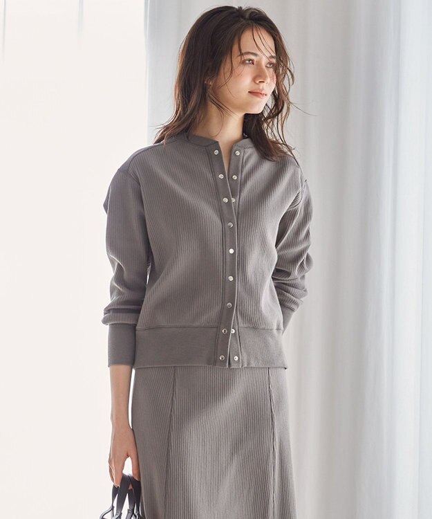 23区 S 【SLOW/洗える】ワイドリブジャージー カーディガン ライトグレー系