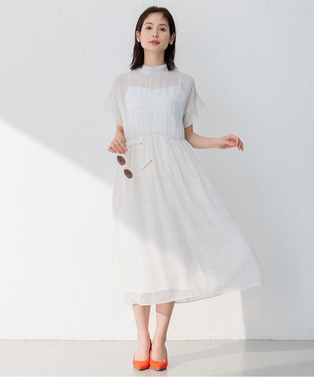 組曲 【WEB限定・2WAY】サッカードビードットプリント ワンピース アイボリー系5