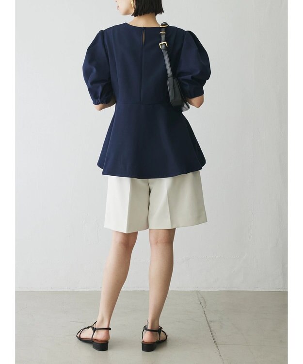 Green Parks AnriettMusee パフスリーブペプラムブラウス Dark Navy