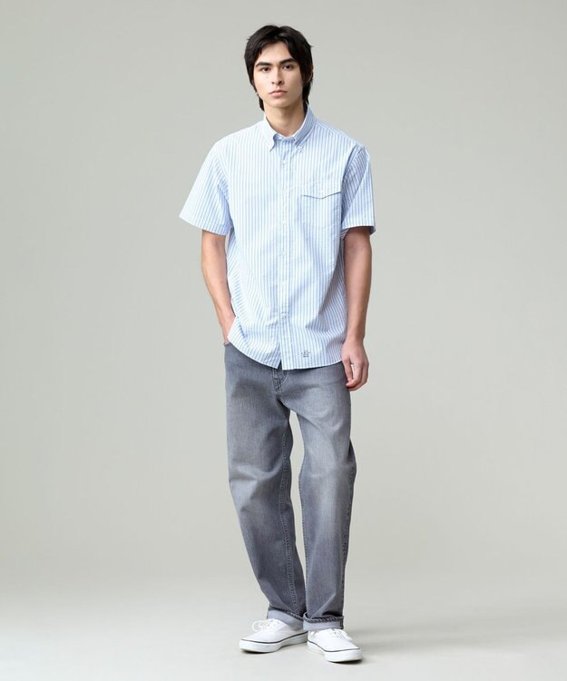 J.PRESS MEN 風が通るシアサッカーの清涼感【吸水速乾 / 高通気性】【クールマックス】サッカーストライプ シャツ / B.D. サックスブルー系1