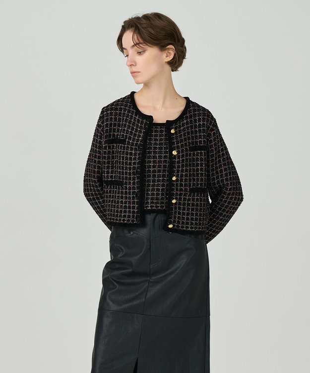 GRACE CONTINENTAL ツイードニットカーディガン ブラック