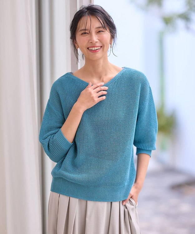 ANY L 【洗濯機可/前後着用可/アンチピリング】２ＷＡＹドライニット ターコイズ