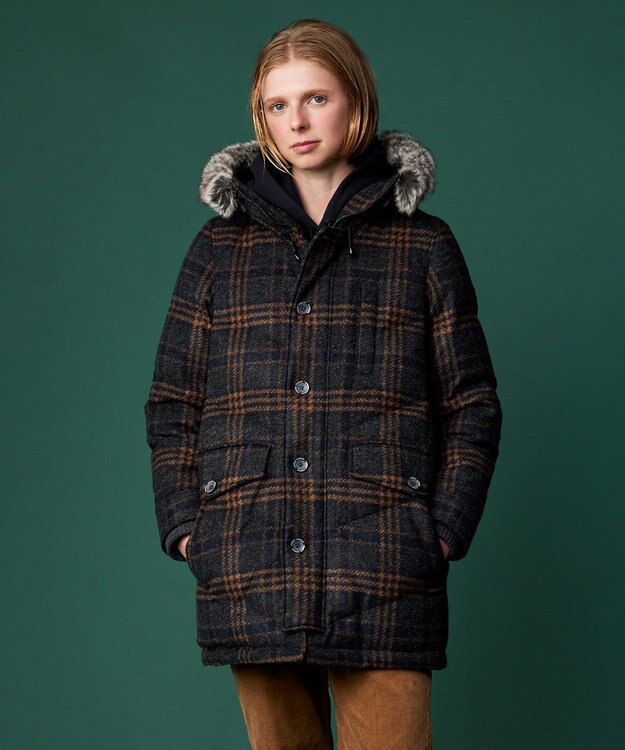 JOSEPH ABBOUD MOUNTAIN 【イタリア素材/ECOファー/9ポケット/ダウン】スライバーチェックダウン コート グレー系4