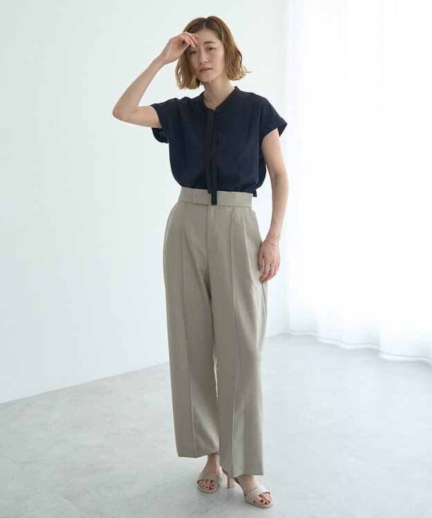 YECCA VECCA リネンライクシャイニーツイルパンツ Gray Beige