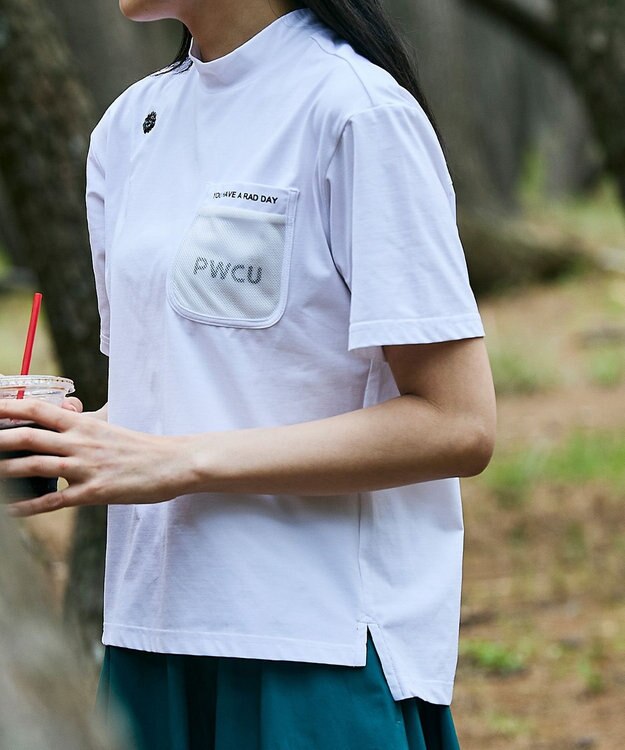 PW CIRCULUS 【吸水速乾 / UV遮蔽率99% UVカット / ストレッチ】【WOMEN】メッシュポケットモックネックT ゴルフウェア レディース ホワイト系