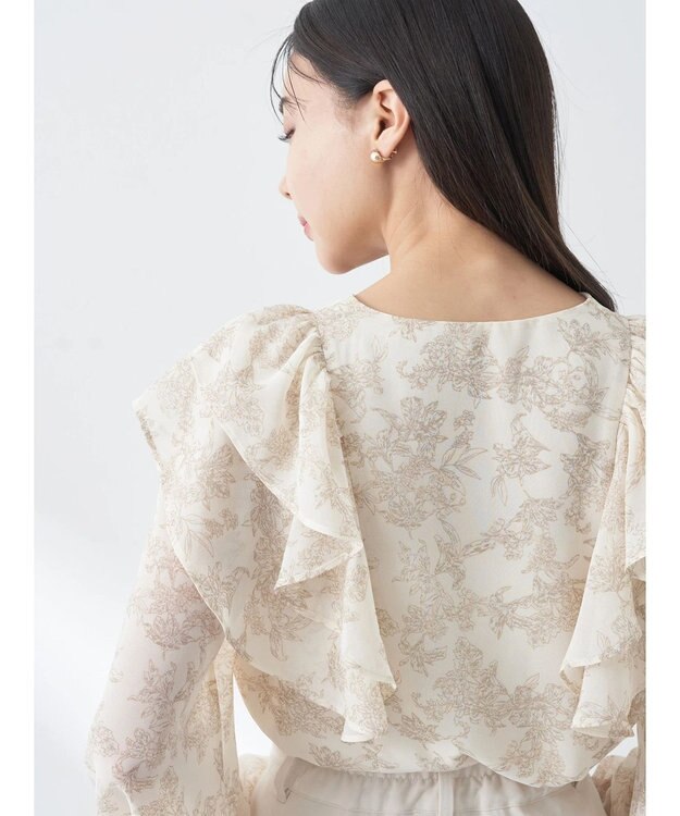earth music&ecology 花柄ラッフルブラウス Ivory