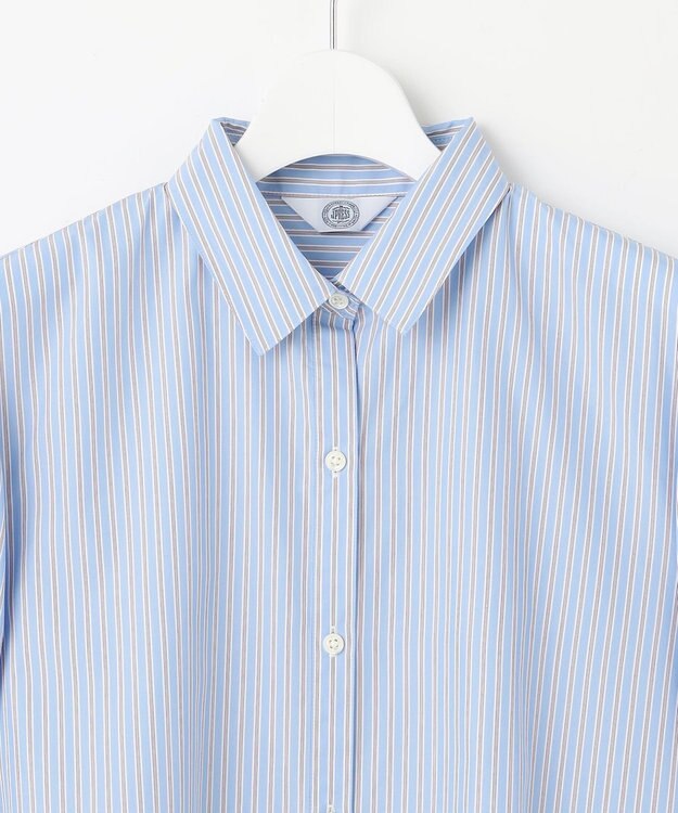 J.PRESS LADIES 【洗える】Betterコットンポリエステル ストライプ シャツカラーブラウス スカイブルー系1