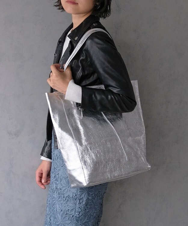 INTER-CHAUSSURES 【ANDREA CARDONE ITALI】メタリックレザートートバッグ シルバー