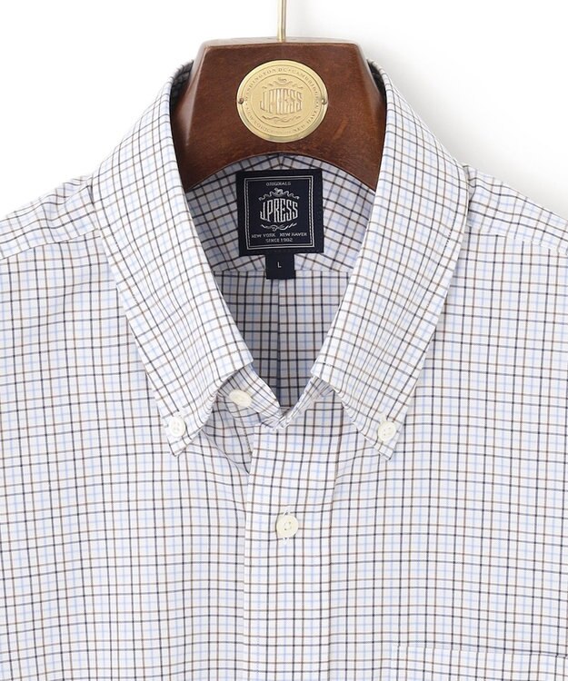 J.PRESS MEN 【EXTRA COMFORT / 形態安定・ストレッチ・抗菌防臭・速乾】ピンオックス サマーチェック 半袖シャツ/B.D. ブラウン系3