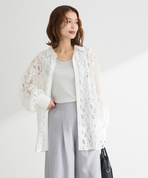 Green Parks ・ＥＬＥＮＣＡＲＥ　ＤＵＥ　総レースブラウス Off White