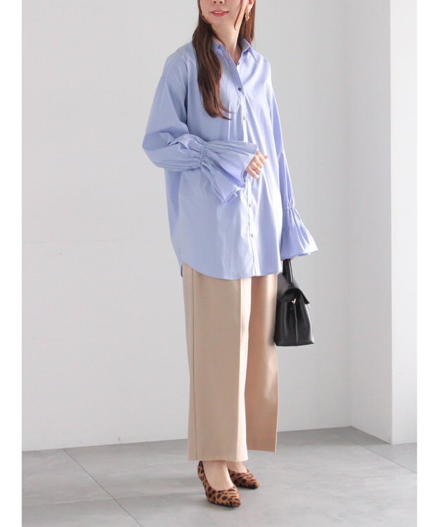 Te chichi ピンタックフレアカフスシャツ サックスブルー