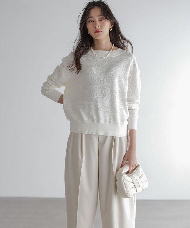 組曲 S 編み柄ディテールニット ホワイト系