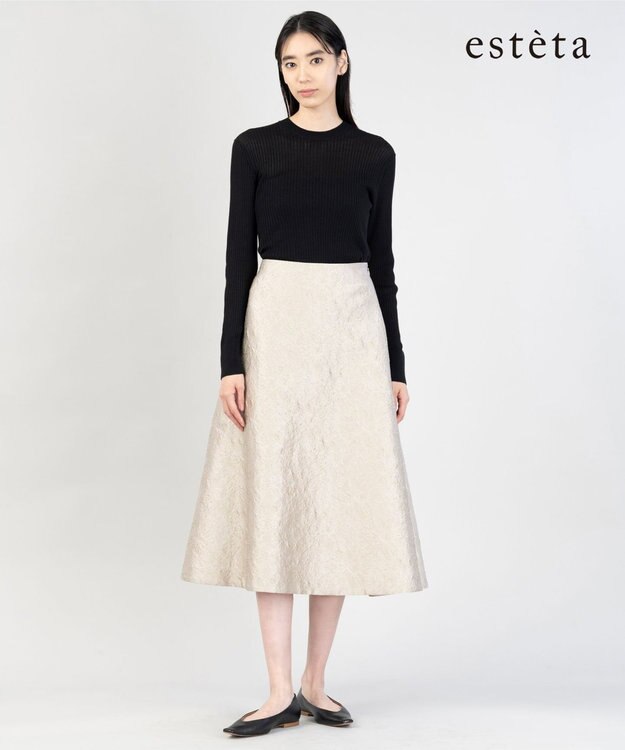23区 【エステータ】シャイニージャカード フレアスカート グレージュ系