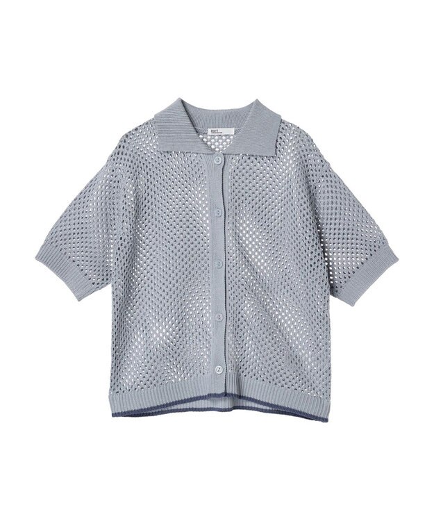 CRAFT STANDARD BOUTIQUE 配色メッシュニットカーディガン Grayish Blue