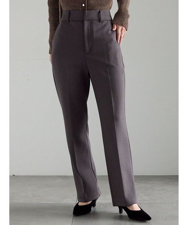 Te chichi 裏起毛パイピングストレートパンツ チャコールグレー