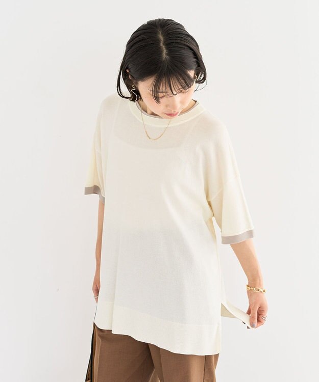 Green Parks 冷やっとすずやかレイヤーニットプルオーバ Off White