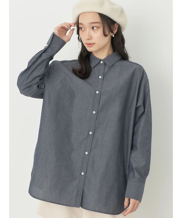 earth music&ecology レギュラーカラーシャツ Blue