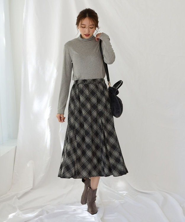ANY 【洗濯機可能】フレアマチスカート ブラックベースチェック