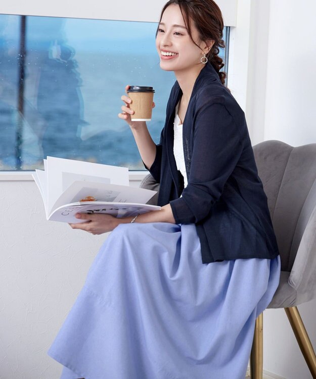 Tiaclasse 【選べる丈】麻調タックフレアスカート ミモレ丈サックス