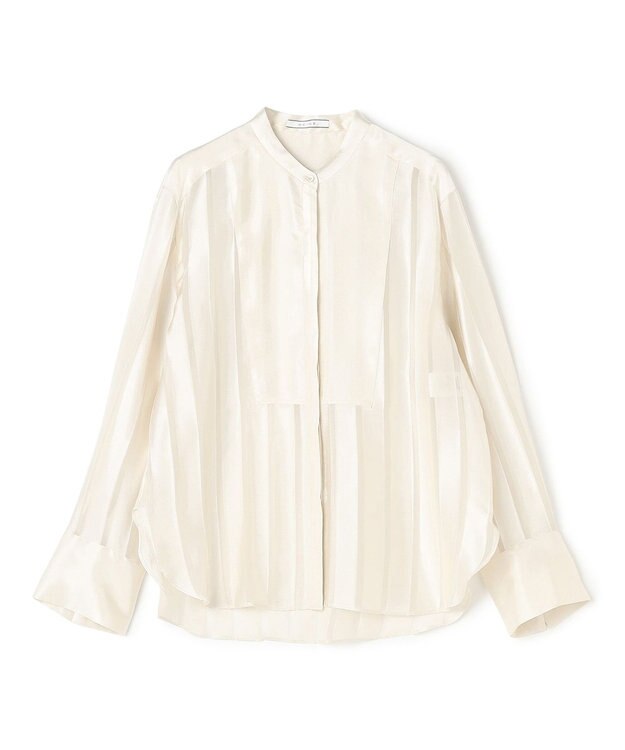 BEIGE， HAUYNITE / シアーストライプバンドカラーブラウス Ecru