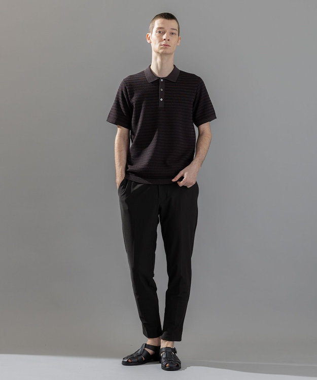 JOSEPH HOMME 【洗える】ジオメトリックボーダー　ポロニット ダークブラウン系3
