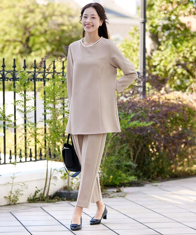 Tiaclasse 【3WAY・ストレッチジョーゼット】付け襟チュニック グレージュ