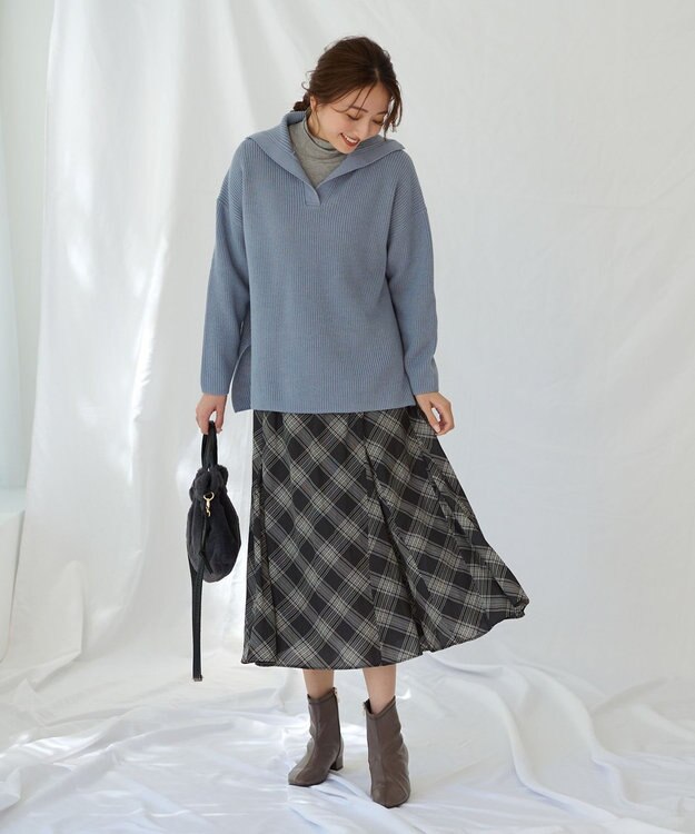 ANY 【洗濯機可能】フレアマチスカート ブラックベースチェック