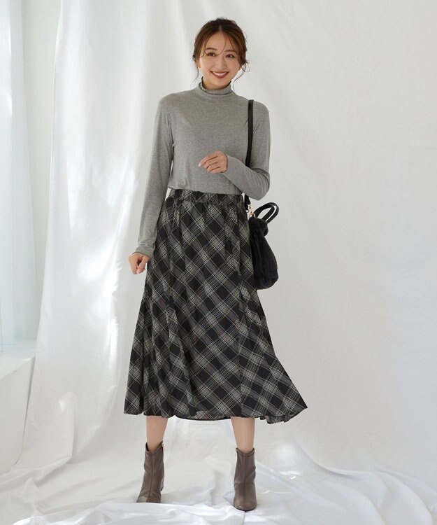 ANY 【洗濯機可能】フレアマチスカート ブラックベースチェック