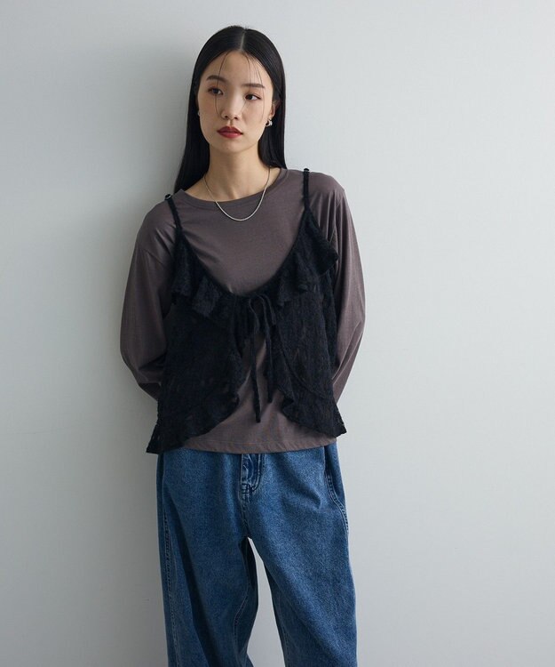 Green Parks レースフリルキャミビスチェ Black