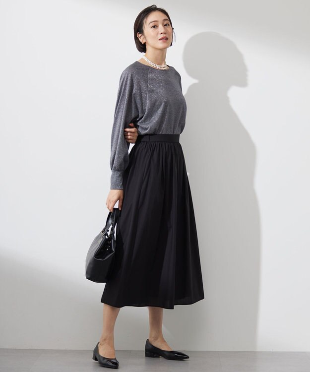 自由区 L 【洗える】ラメシアー トップス チャコール