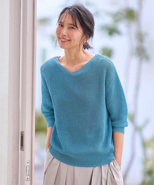 ANY L 【洗濯機可/前後着用可/アンチピリング】２ＷＡＹドライニット ターコイズ