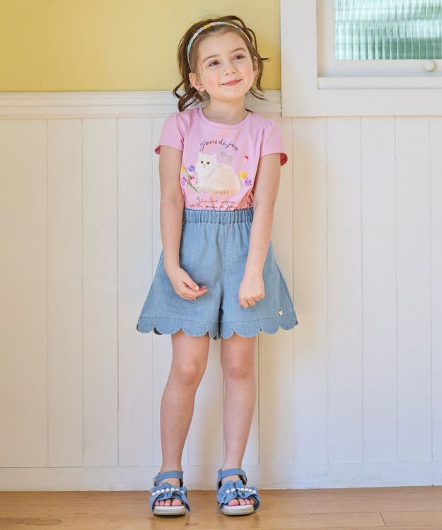 ANY KIDS 裾 スカラップ ショートパンツ デニムブルー