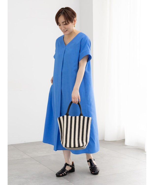 Te chichi 麻調サックワンピース ブルー
