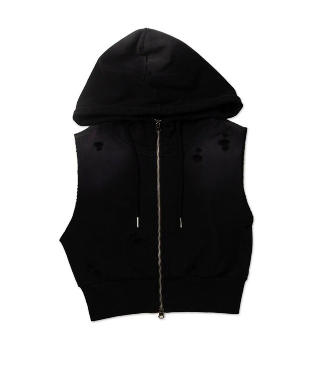 WEGO ヴィンテージウォッシュWジップN／Sパーカー ブラック