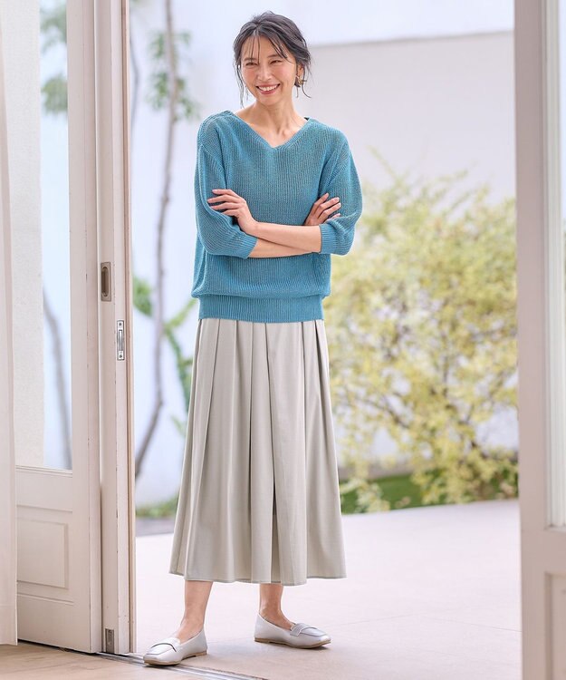 ANY L 【洗濯機可/前後着用可/アンチピリング】２ＷＡＹドライニット ターコイズ