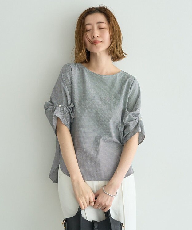 YECCA VECCA パールタックスリーブブラウス Check