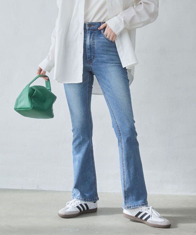 WEGO 【美脚パンツ】ストレッチフレアデニムパンツ デニム中濃色