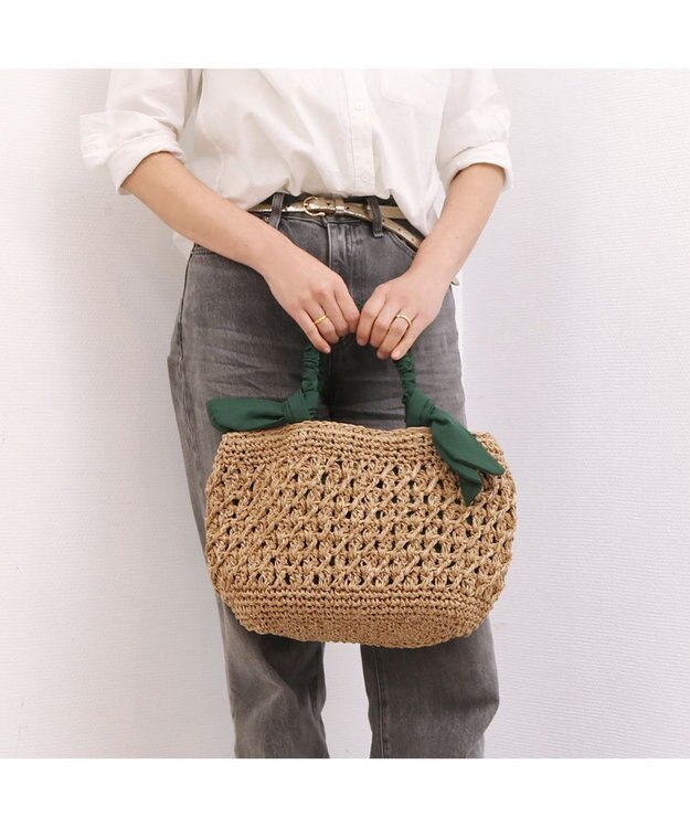 UNBILLION カシュカシュ cachecache / 下がりリボン柄編みトート グリーン