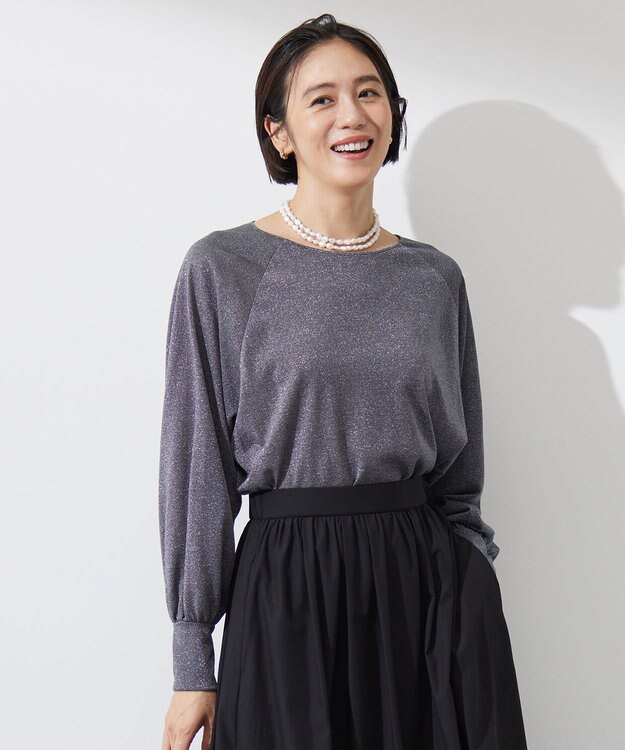 自由区 S 【洗える】ラメシアー トップス チャコール