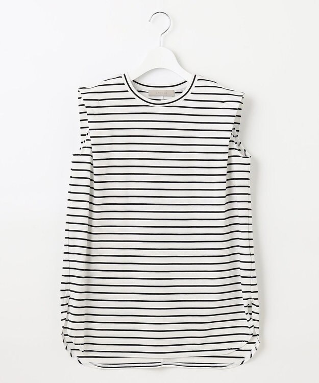 UNFILO 【吸水速乾/マシンウォッシャブル】ショルダータック カットソー ホワイト×ブラック ボーダー