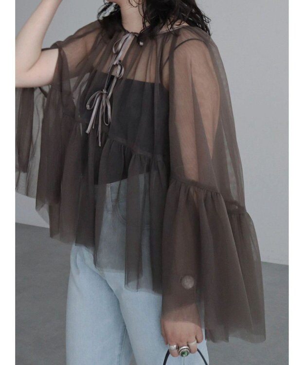 Green Parks リボンチュールデザインブラウス Khaki