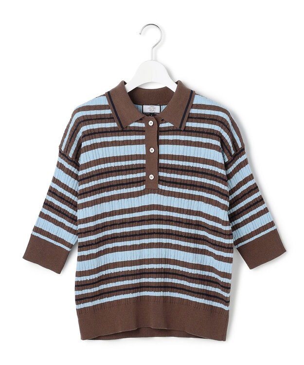 J.PRESS YORK STREET 【WOMEN】コットンボーダー ニットポロシャツ ブラウン系1