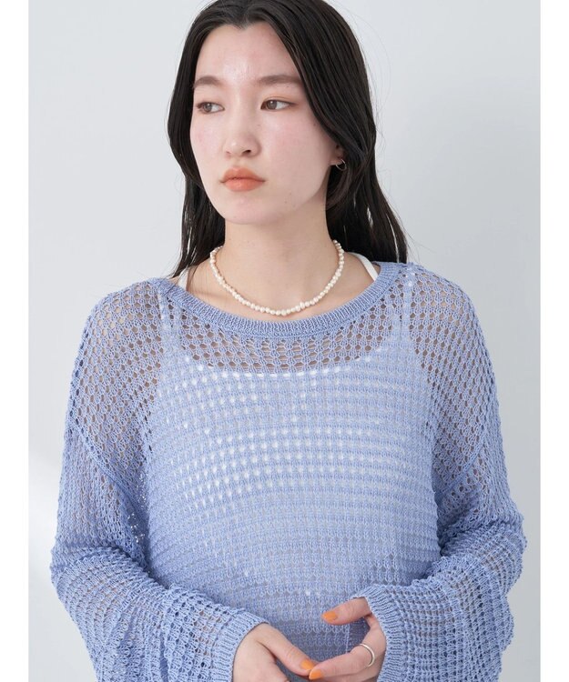 earth music&ecology レーシーニットプルオーバー Blue