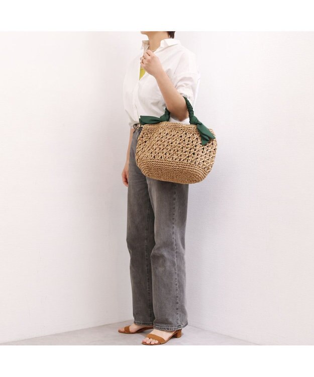 UNBILLION カシュカシュ cachecache / 下がりリボン柄編みトート グリーン