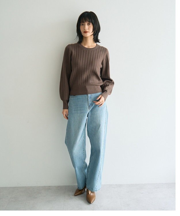 YECCA VECCA 金釦ミニケーブルニット Charcoal Gray