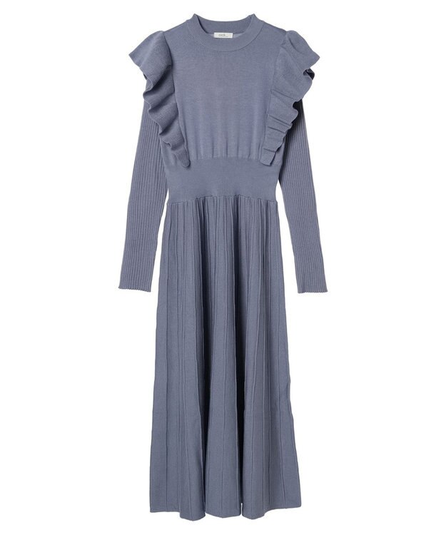 earth music&ecology ショルダーフリルニットワンピース Blue