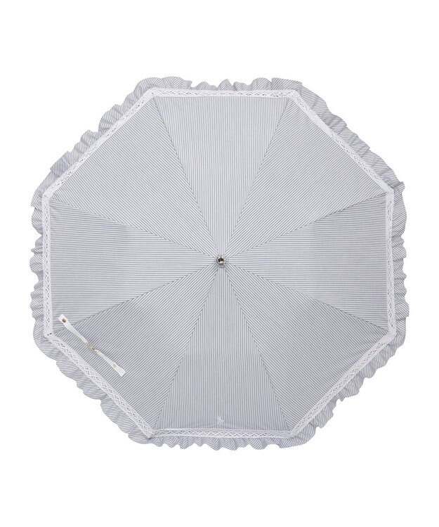 MOONBAT 【遮光/晴雨兼用日傘】POLO RALPH LAUREN(ポロ ラルフローレン) ストライプフリル 折りたたみ傘 楽折 遮熱 UV ディープブルー