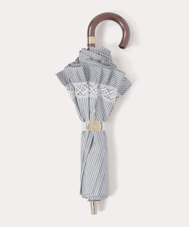 MOONBAT 【遮光/晴雨兼用日傘】POLO RALPH LAUREN(ポロ ラルフローレン) ストライプフリル 折りたたみ傘 楽折 遮熱 UV ディープブルー